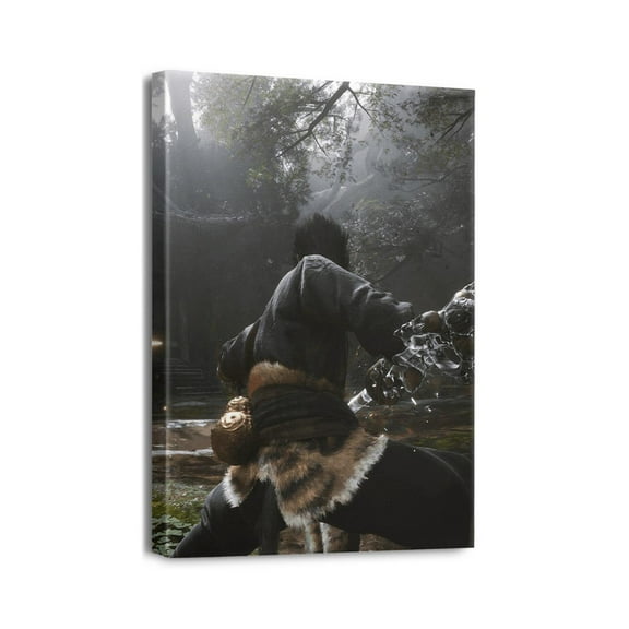 Chinese Myth Sun Wukong Canvas Posters Wall Art Room Decor Wolf, Goku, Fight Wall Prints for Game Rooms Dorms with Frame (12x16in)