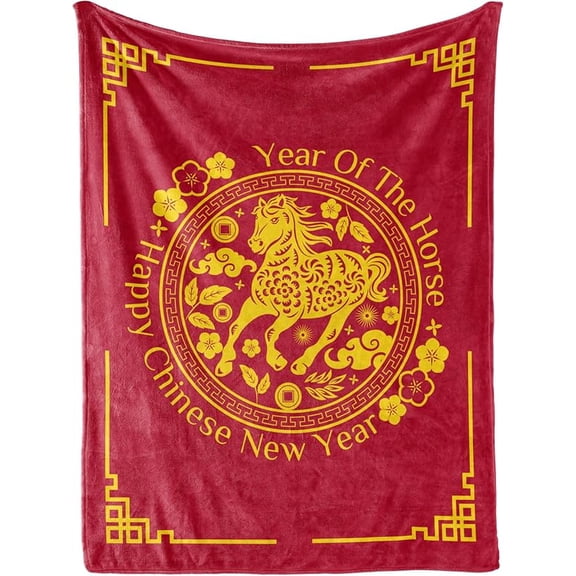 Chinese New Year 2026 Gifts Blanket - 50" x 60" Throw - Year of The Horse - Decorations for Lunar New Year