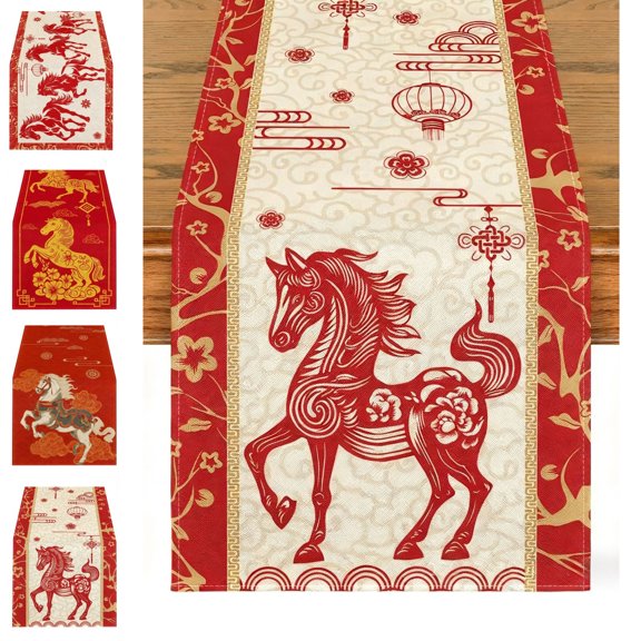 Chinese New Year 2026 Table Runner, 47x13 Inch Linen Decor for Dining Table, Family Gatherings, Holiday Celebrations – Vibrant Color, Machine Washable