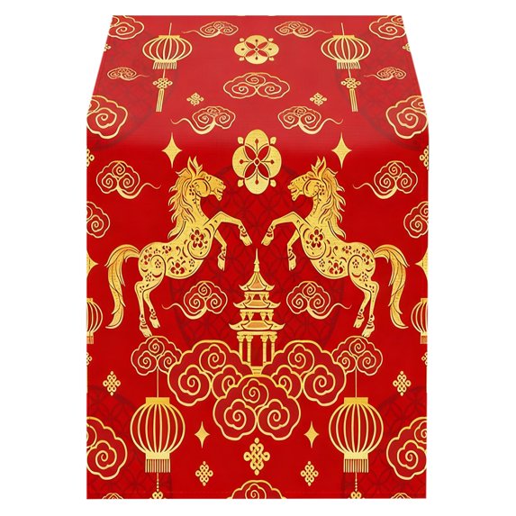 Chinese New Year 2026 Table Runner, 47x13 Inch Linen Decor for Dining Table, Family Gatherings, Holiday Celebrations – Vibrant Color, Machine Washable