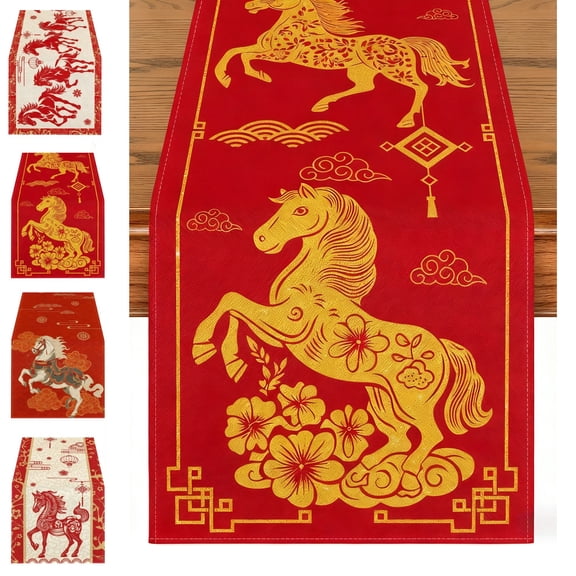 Chinese New Year 2026 Table Runner, 47x13 Inch Linen Decor for Dining Table, Family Gatherings, Holiday Celebrations – Vibrant Color, Machine Washable