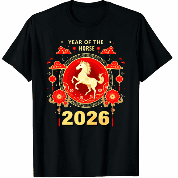 Chinese New Year 2026 Year of The Horse Happy New Year Graphic T-Shirt for Men and Women