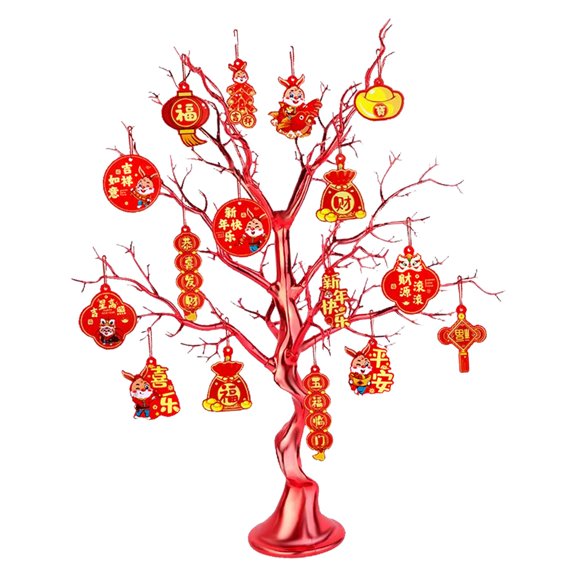 Chinese New Year Decoration Desktop Adornment Artificial Bonsai Lucky Tree Ornament for Office Shopping Mall Indoor Holiday Decor with Pendant