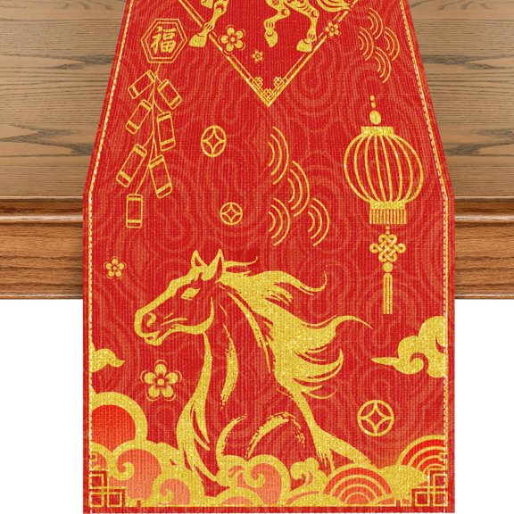 Chinese New Year Decorations - 2026 Happy Lunar New Year of The Horse Table Runner, Spring Festival Home Party Table Decoration Supplies (72 ×13 Inch)