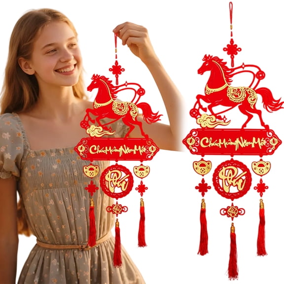 Chinese New Year Decorations 2026,Lunar New Year Horse Hanging Pendant,Years of The Horse Ornament for Wall Window Door,Chinese New Year Wall Decor(Right)