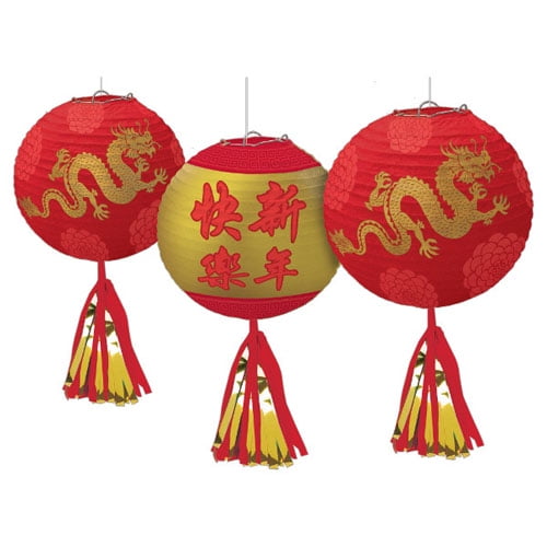 Various Chinese New Year Deluxe Paper Lanterns w/ Tassels (3ct)