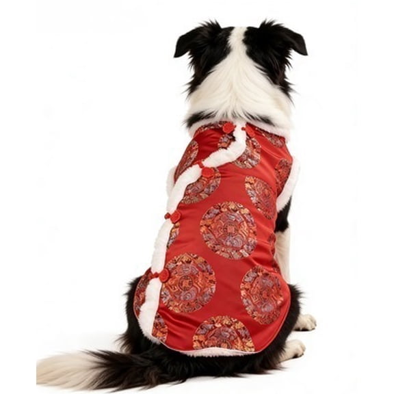 Chinese New Year Dog Outfit,Pet Spring Festival Christmas Clothes Qipao Vest Tang Suit,Pet Warm Cheongsam Winter Coat Fleece Jacket For Bulldog Labrador German Shepherd
