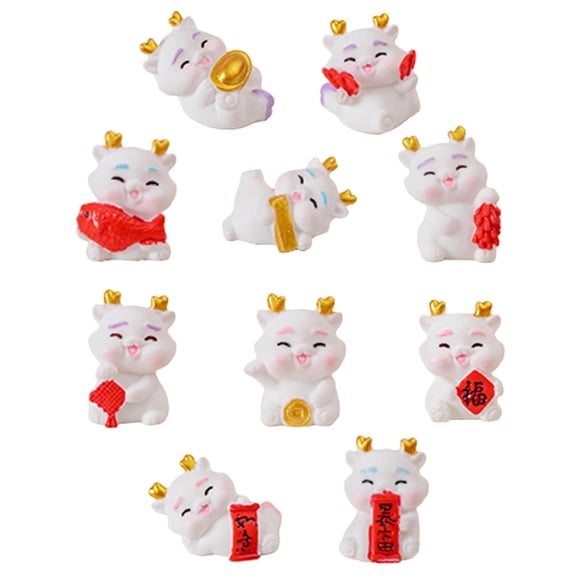 TEHAUX Mini Dragon Statue Assorted Color 10Pcs 1.1x0.9x0.8In