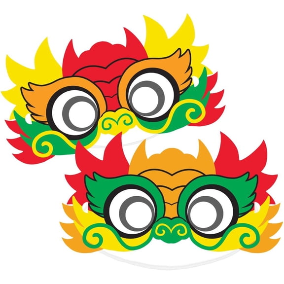 Chinese New Year Dragon Paper Masks 8 Per Pack
