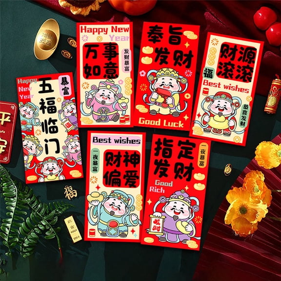 Chinese New Year Gifts,Lunar New Year Red Envelopes,Spring Festival Red Envelopes Featuring Auspicious Horse Designs Suitable For Children And Adults Set Of 6,Chinese New Year Red Envelopes(D)