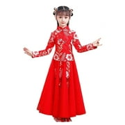 Chinese New Year Girls Long sleeved Hanfu Dress Tang Dress Princess Dress Qipao Stage Performance