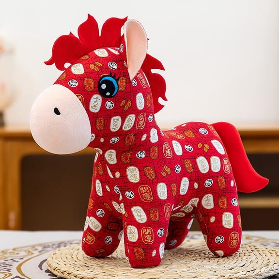 Chinese New Year Horse Plush 2026 Fabric Stuffed Horse Doll, Year of the Horse Stuffed Animal Traditional Pattern Design, Lunar New Year Plush Home and Car Decor, 9.84Inch