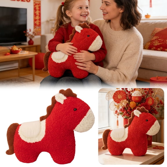 Chinese New Year Horse,Plush Horse Throw Pillow,Lunar New Year of The Horse Cushion,21.6in Chinese New Year Decorations,Lucky Mascot Dolls for Home Office Tabletop Spring Festival Gifts