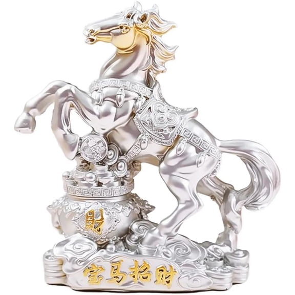 Chinese New Year Horse Statue, Feng Shui Zodiac Resin Sculpture with Golden Ingot for Wealth & Luck, 2026 Desk Ornament, Home Office Decor Collectible Gift