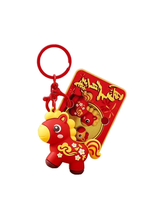 2026 Year of the Horse Keychain Pendant, Chinese Zodiac Gift, Red/Yellow, Soft Rubber & Alloy, Good Luck Charm for New Year, Bag Car Decoration