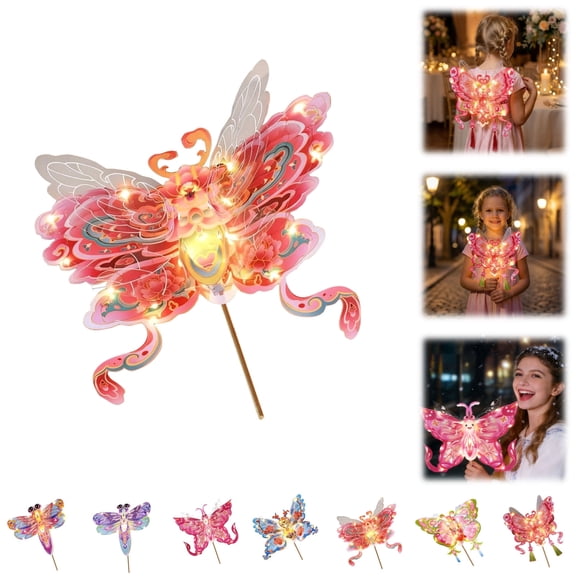 Chinese New Year Lampion Kits,Illuminated Butterfly Lantern with Carrying Stick and Backpack Straps, DIY Butterfly Flower Lamp Craft Handmade Butterflies Making for Chinese New Year