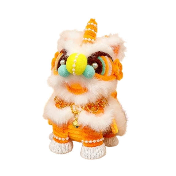 Chinese New Year Lion Dance Figurine - Orange - Vibrant Desktop Ornament for Luck, Fortune & Energetic Home Decor (20cm)