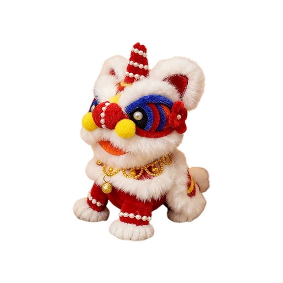 Chinese New Year Lion Dance Figurine - Red - Traditional Desktop Ornament for Luck, Fortune & Festive Home Decor (20cm)