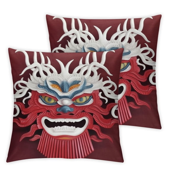Chinese New Year Lion Dance Head Pillow Cover Soft Coral Fleece Pillow Cases Decorative Rectangle Pillow Covers for Decor Sofa Living Room Bedroom