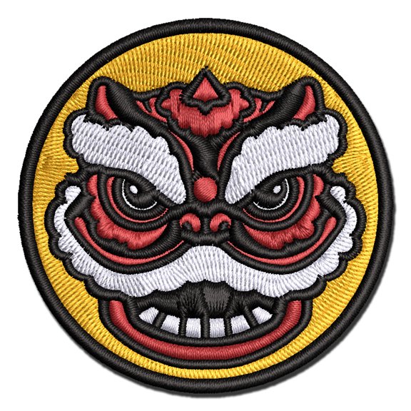 Chinese New Year Lion Dancer Head Applique Multi-Color Embroidered Iron-On Patch - 2.0 Inch Mini