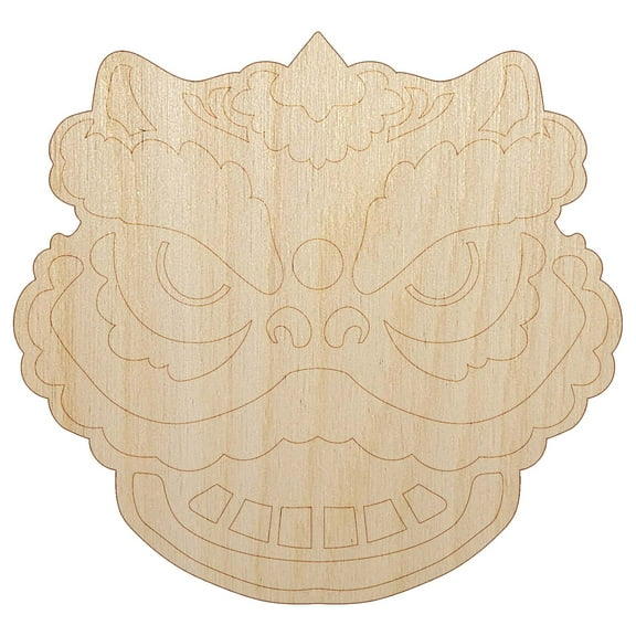Chinese New Year Lion Dancer Head Wood Shape Unfinished Piece Cutout Craft DIY Projects - 4.70 Inch Size - 1/8 Inch Thick