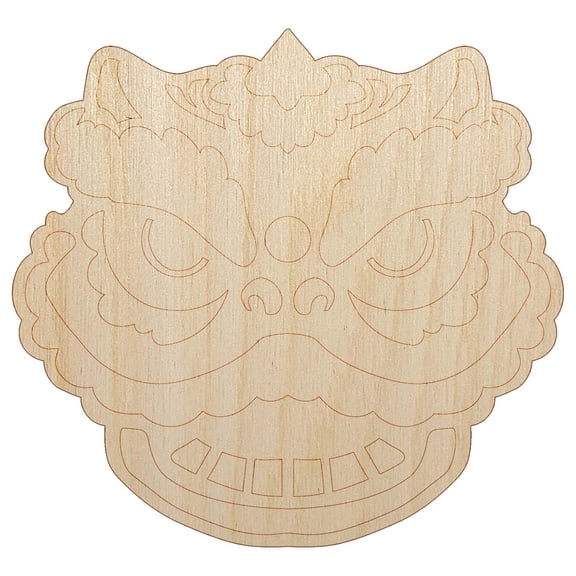 Chinese New Year Lion Dancer Head Wood Shape Unfinished Piece Cutout Craft DIY Projects - 6.25 Inch Size - 1/8 Inch Thick