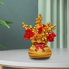 Chinese New Year Lucky Tree Traditional Resin Lucky Tree Crafts Artificial Bonsai Ornament Feng Shui for Tabletop Desk Party Home Decor Aureate