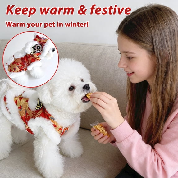 Chinese New Year Pet Lion Dance Outfit For Dog & Cat - Red Xs Size Winter Warm Festive - Pet For New Year Spring Festival Celebration Winter Festive Wear