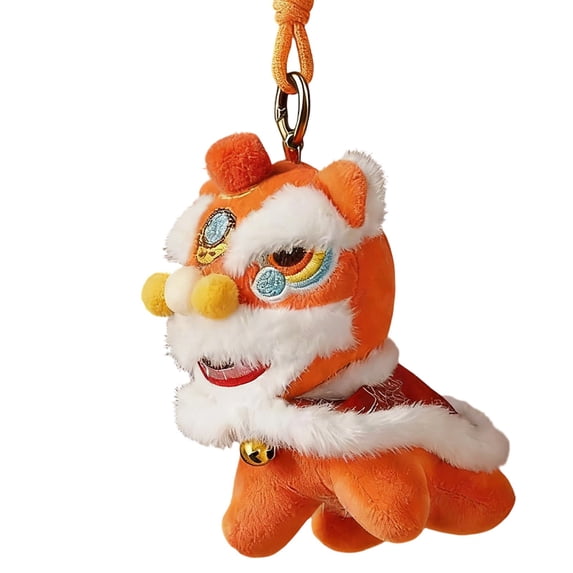 Chinese New Year Plush Lion Dance Ornament, Handcrafted Traditional Chinese Lion Dance Decoration, for Home, Car, Rearview, Good Luck Charm, Orange