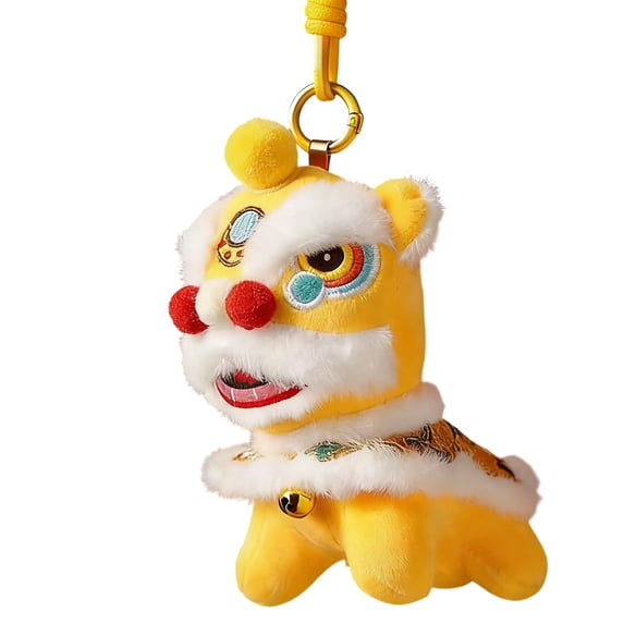 Chinese New Year Plush Lion Dance Ornament, Handcrafted Traditional Chinese Lion Dance Decoration, for Home, Car, Rearview, Good Luck Charm, Yellow