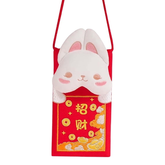 Chinese New Year Red Envelope Bag Rabbit Purse Hong Bao Embroidery Cartoon Bunny Red Pocket for Wedding Spring Festival Party Decor