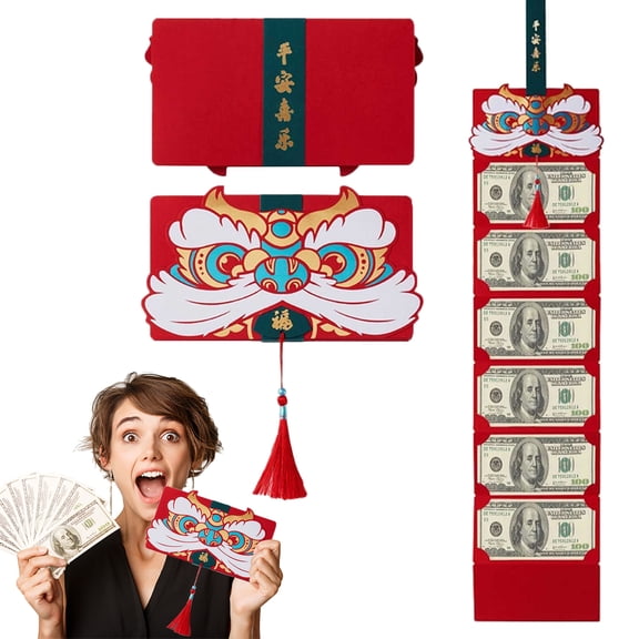 Chinese New Year Red Envelope, Creative Expandable Chinese Red Envelopes, Foldable Design with 6/10 Card Slots, New Year Gift of Hong Bao Money, Lucky New Year Money Envelopes, 6 Slots