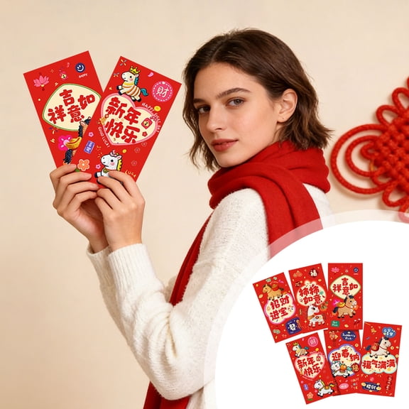 Chinese New Year Red Envelopes, 6 Pack Thickened Three Dimensional Red Envelopes for Spring Festival, Gold Embossed Hong Bao for Lunar New Year Gifting