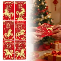 Chinese New Year Red Envelopes, Lunar New Year Envelopes Decorations Chinese New Year Gifts, Year of the Horse New Years Eve Party Supplies 2026 Red Packet with 6 Gold Embossed Patterns - 6 Pcs
