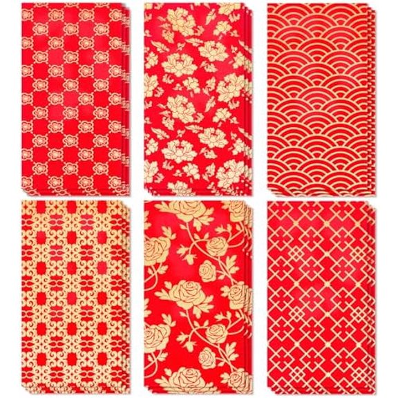Chinese New Year Red Envelopes, Red Envelopes Chinese New Year Decorations 2026 Lunar New Year Gifts New Years Eve Party Supplies Lucky Money Envelope with 6 Golden Patterns (18 Pcs 6.5 * 3.5in)