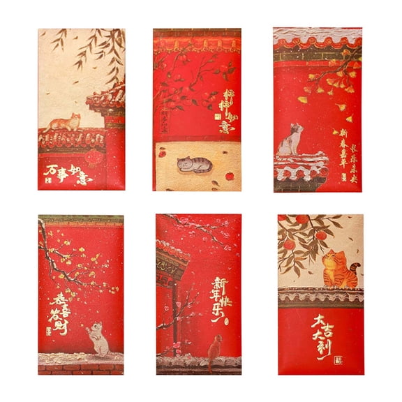 Chinese New Year Red Envelopes, Red Pockets Chinese Year of Cute Kitty 2025 Hong Bao Lucky Money Gift Envelopes Spring Festival Birthday Wedding Gifts, 3.5 x 6.7Inch - Must for Antique Lover