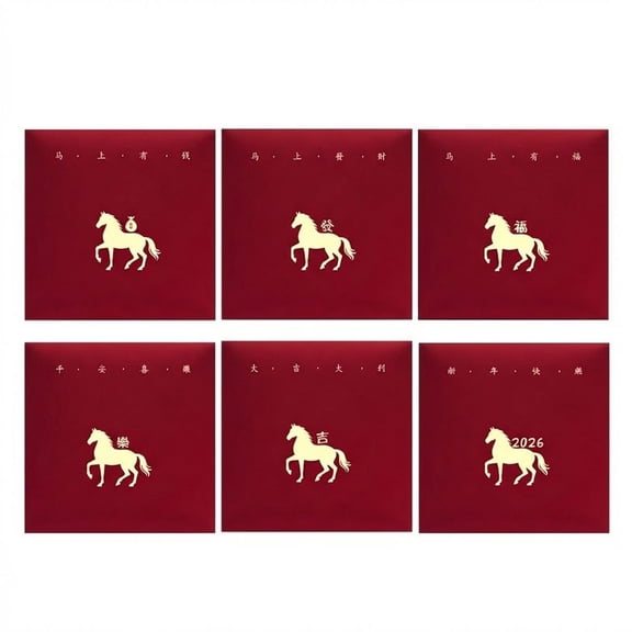 Chinese New Year Red Envelopes Set of 6 Horse Pattern Lucky Money Packets Lunar New Year Lai See Hongbao Gift Envelopes