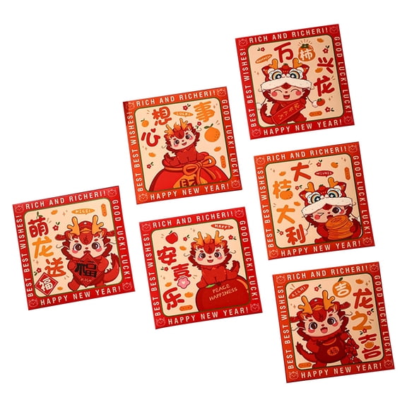 Chinese New Year Red Envelopes Year of The Dragon Red Packet Cute Cartoon Design Easy to Open Blessings-themed Special Occasion Gift Red Envelopes Festive Red Envelopes -12 Pack
