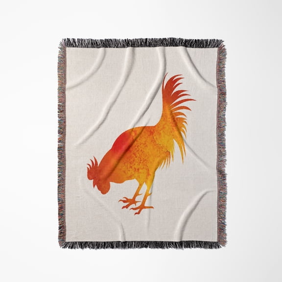 Chinese New Year- Red Orange Watercolor Rooster, Woven Blanket