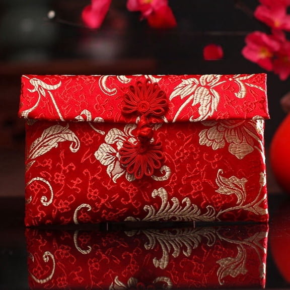Chinese New Year Silk Red Envelopes, Lucky Money Red Packet, Lucky Coin Hongbao Card Envelopes Gift Wrap, for Spring Festival Birthday Wedding, 1PC