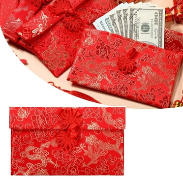 Chinese New Year Silk Red Envelopes, Lucky Money Red Packet, Lucky Coin Hongbao Card Envelopes Gift Wrap, for Spring Festival Birthday Wedding, 1PC