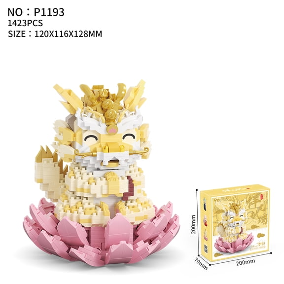 Chinese New Year Style Lion Dance Dragon Micro Particle Building Blocks Desktop Decoration Model Toy New Year Gift