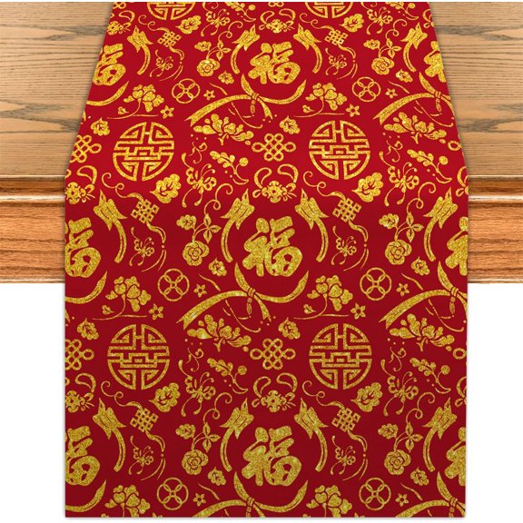 Chinese New Year Table Runner Lunar New Year of The Horse 2026 Fu Kitchen Dining Table Centerpiece Red Spring Festival Decor Chinese New Years Decorations for Home-71 Inches Long