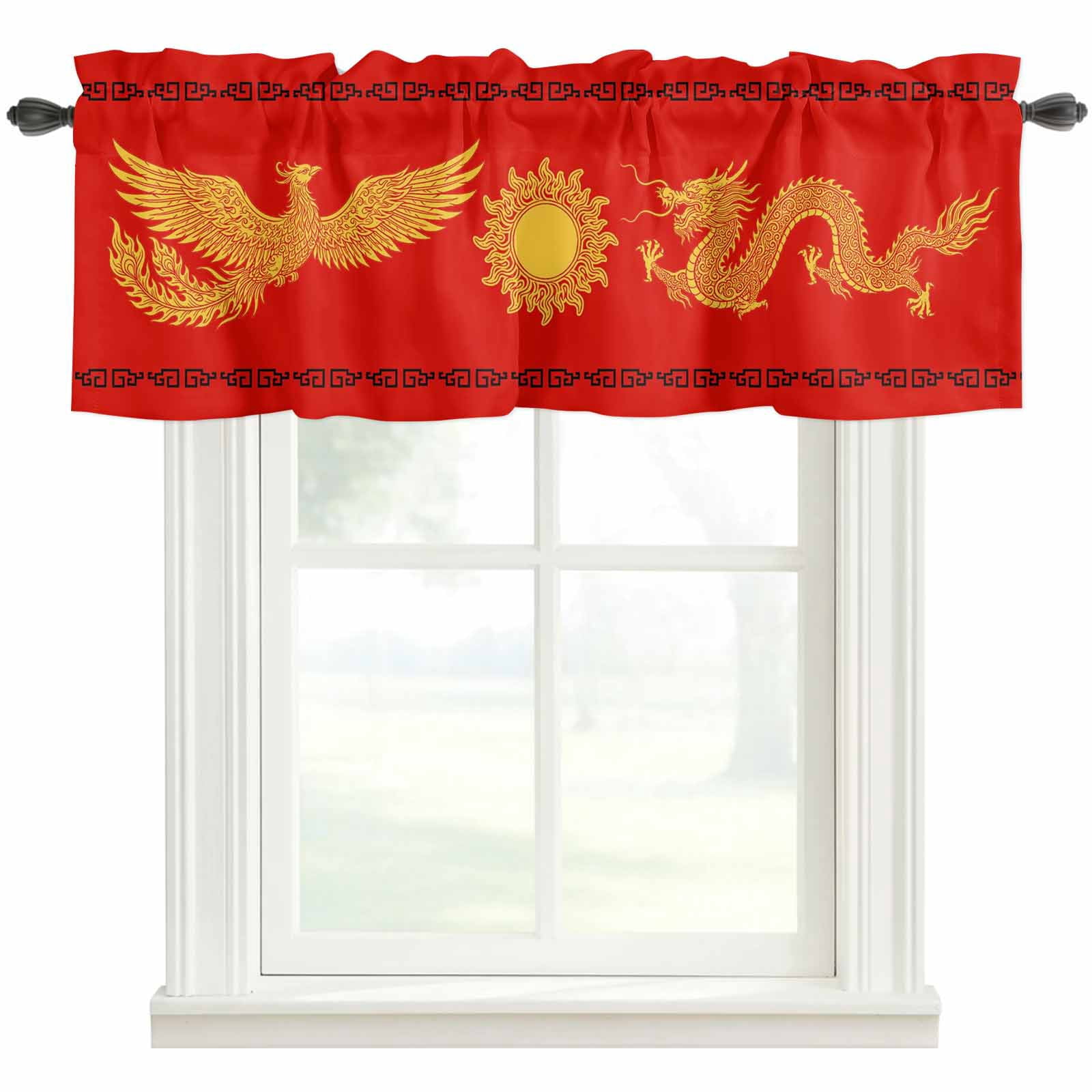 Chinese Pattern Valances Chinese New Year Valances for Windows Farmhouse Kitchen Curtains ...