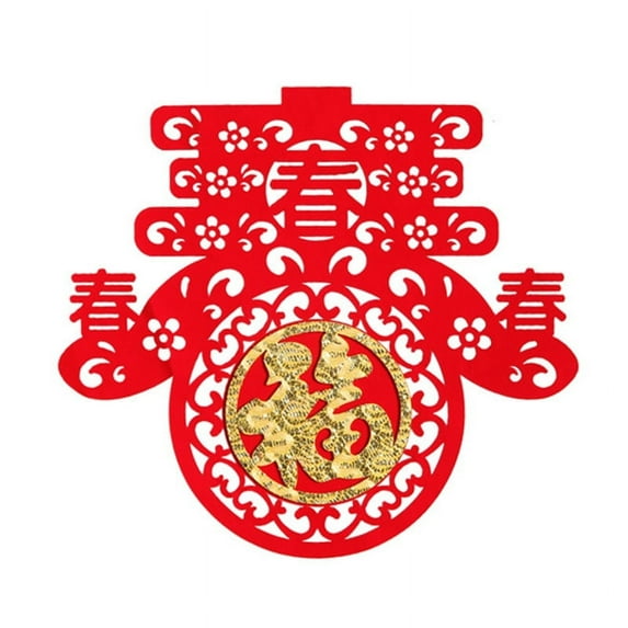 Chinese New Year Window Sticker Fu Character Felt Cutting Paper Decal