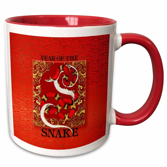 3drose, Chinese New Years Year of the Snake in Traditional Chinese Reds, Gold and Black, 11oz Two-tone Red Mug