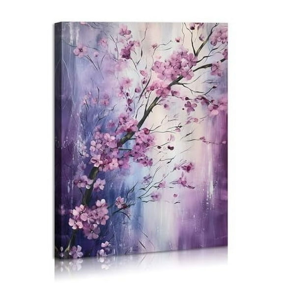 Chinese Oil Painting Plum Blossom Wall Art Pink Flower Canvas Artwork for Living Room Bedroom Bathroom Office Wall Decor Framed