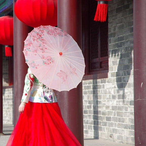 Chinese Oiled Paper Umbrella Classical Dance Umbrella Classical 70cm Silk Cloth Women Umbrella for Costumes Music Festivals Village Scenery Style H