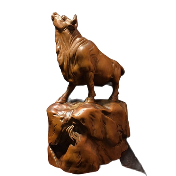 Chinese Old Boxwood carved wooden african statues ox decor statue cattle art figurines for interior Decoration home