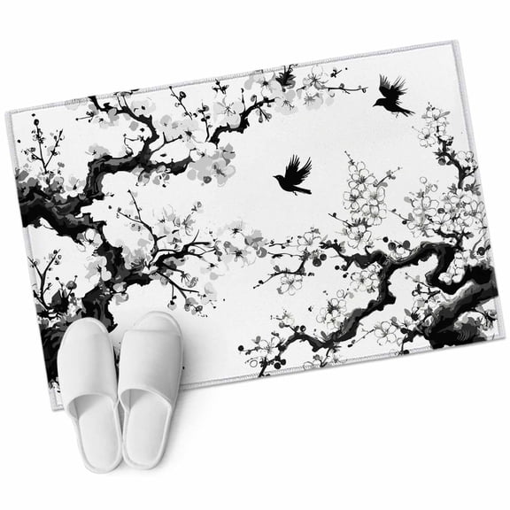 Chinese Painting Area Rugs Collection 2'x3', Traditional Culture Cool Bird Tree Branch Non Slip Indoor Rectangle Throw Runner Rug Floor Mat Carpet for Living Room Dining Table Bedroom Nursery